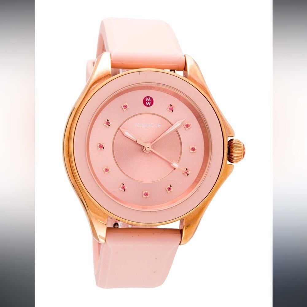 Michele Pink Watch Cape Topaz Dial Silicone Strap